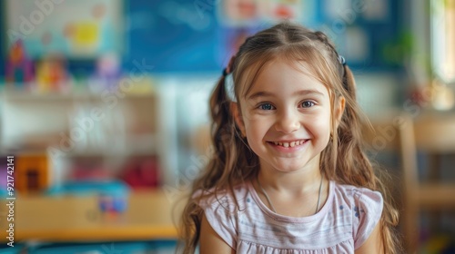 Smiling little girl in classroom.