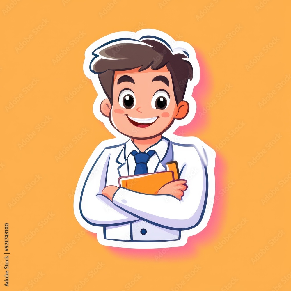 A cheerful assistant with a notebook, radiating calm confidence. A minimalist animated sticker perfect for professional chats.