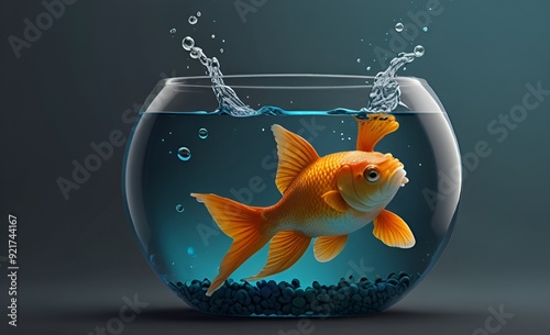Beautiful gold fish bowl glass round aquarium photography image AI generated art.

