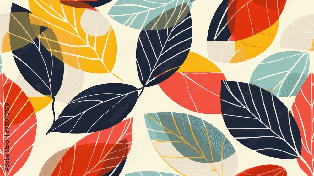 A contemporary leaf pattern with geometric leaf shapes and clean lines.