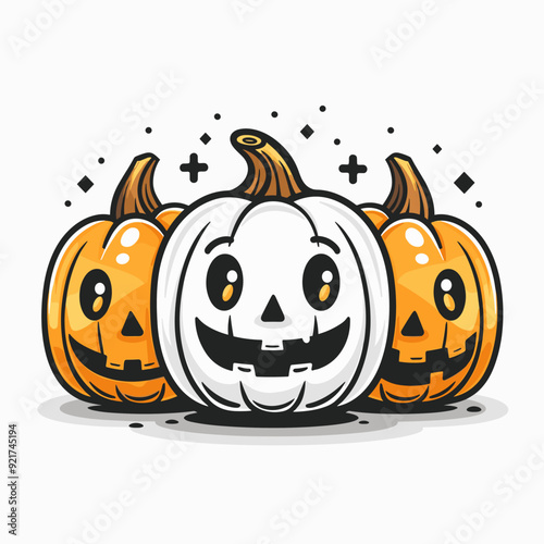 Halloween pumpkins vector illustration. Cute cartoon pumpkin characters