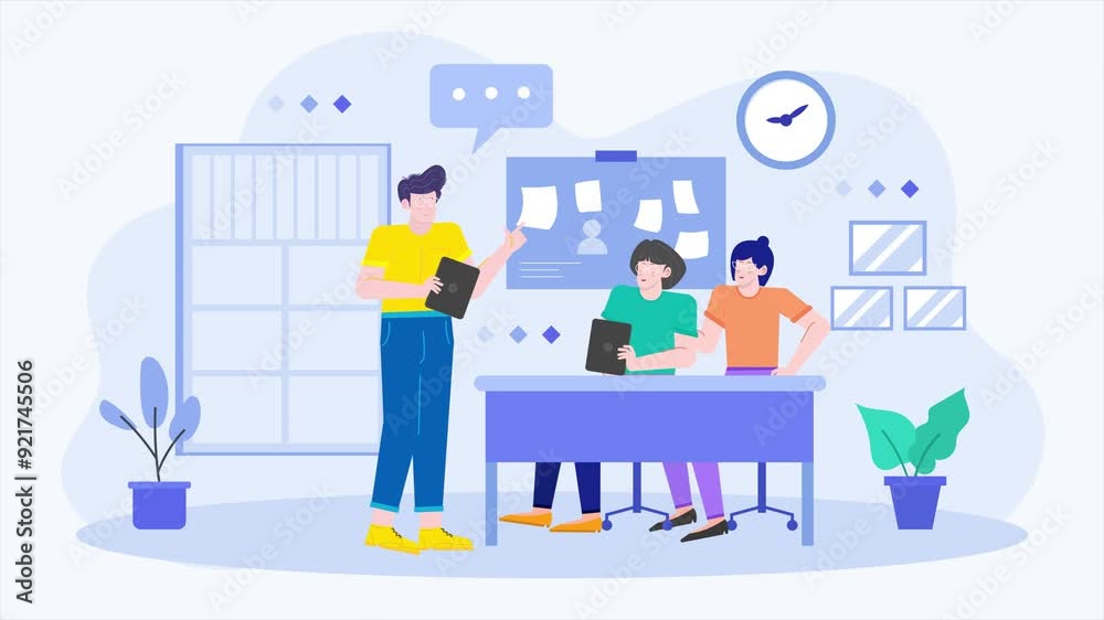 working day scene in office illustration business animated video working day scene in office illustration business animated video