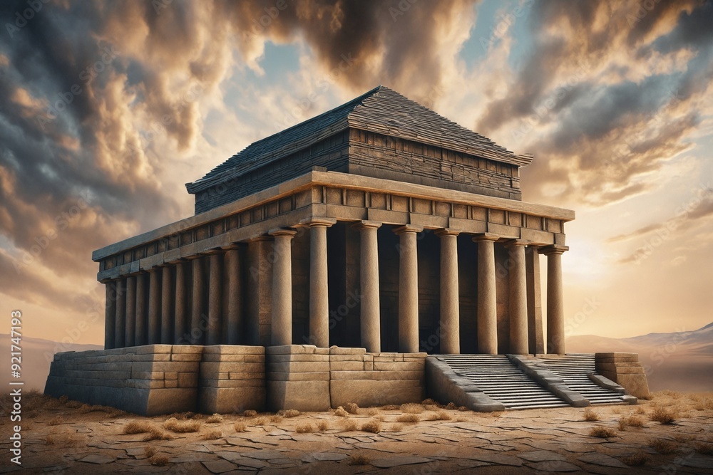Fototapeta premium Ancient Temple in Desert at Sunset