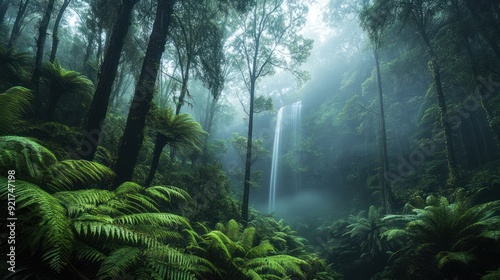 Waterfall hidden in the rainforest