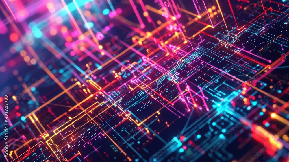 A futuristic abstract technology background featuring a complex arrangement of digital lines and nodes. A futuristic abstract technology background featuring a complex arrangement of digital lines and nodes.