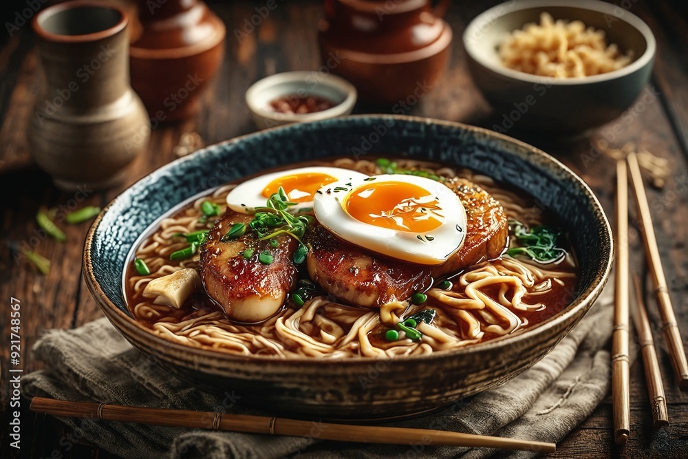 Japanese Ramen Soup with Soft-boiled Eggs and Pork Belly Japanese Ramen Soup with Soft-boiled Eggs and Pork Belly
