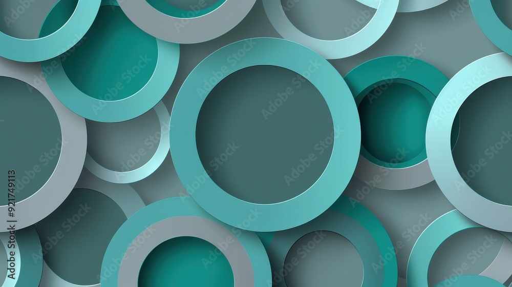 A modern background design with a series of interlocking circles in varying shades of teal and gray. A modern background design with a series of interlocking circles in varying shades of teal and gray.