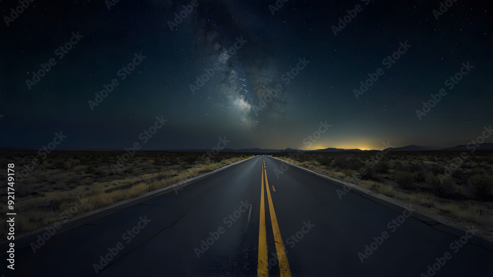 Naklejka premium A landscape of a highway road at dark night