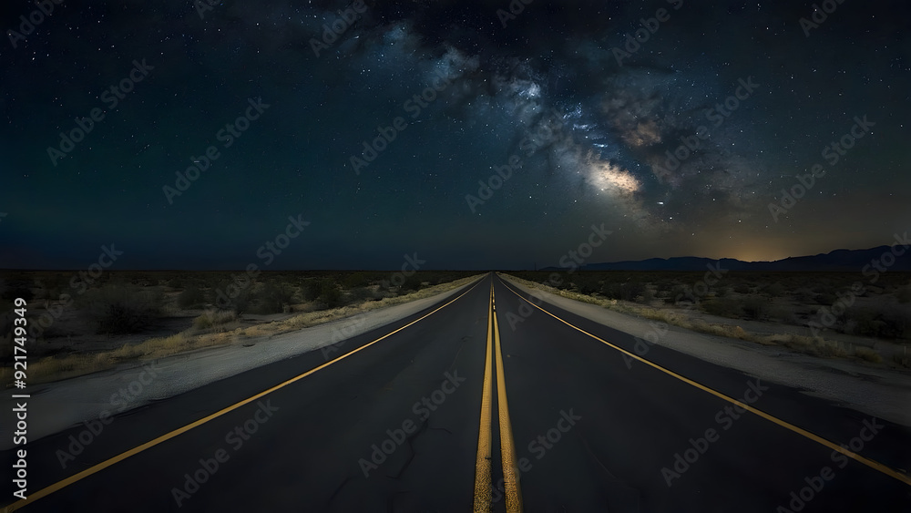 Naklejka premium A landscape of a highway road at dark night