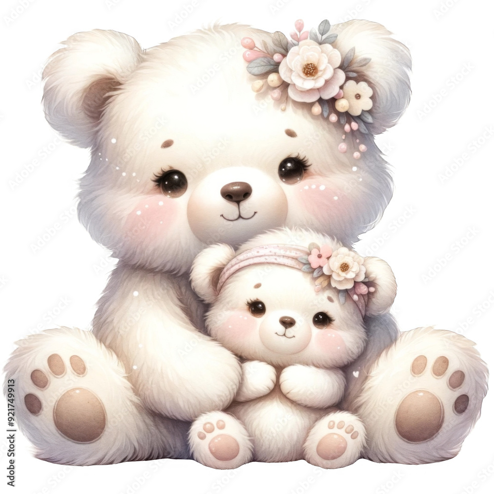 Mother bear with baby bear cartoon isolated Mother bear with baby bear cartoon isolated