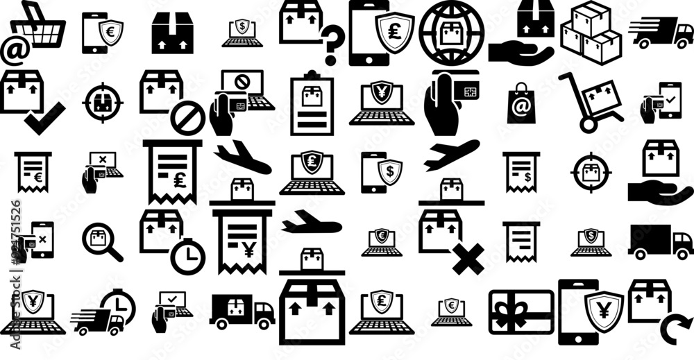 Set Of Linear Ecommerce Isolated Silhouette Solid Icons With Package,Delivery,Secure,Payment,Box Solid Icon Collection. Vector Illustration Set Of Linear Ecommerce Isolated Silhouette Solid Icons With Package,Delivery,Secure,Payment,Box Solid Icon Collection. Vector Illustration