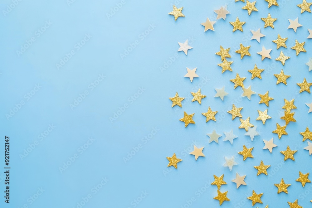 golden stars on a pastel blue background flat lay style golden stars on a pastel blue background flat lay style