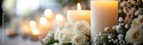 Elegant White Candles and Roses for a Memorial Service