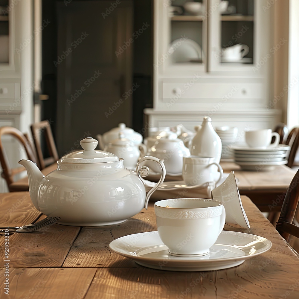 Porcelain service close-up. Dinner, tea, coffee. Festive and everyday table setting. Illustration for advertising tableware. Porcelain service close-up. Dinner, tea, coffee. Festive and everyday table setting. Illustration for advertising tableware.