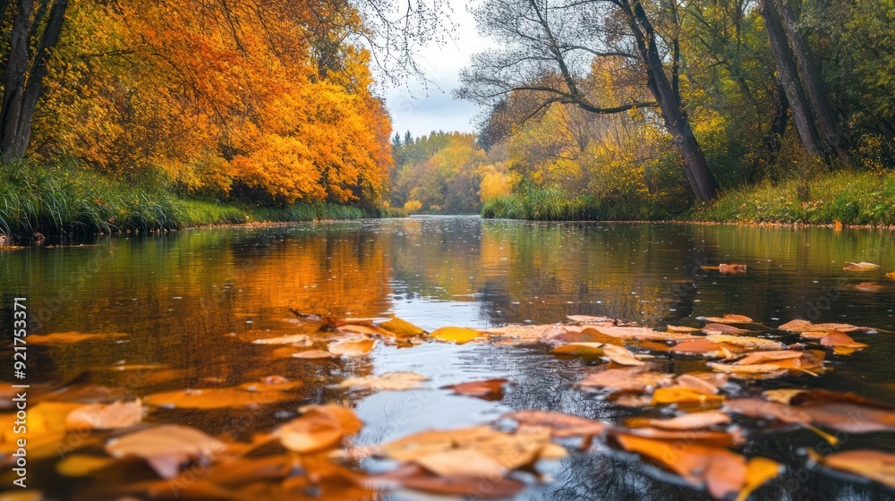 Autumn River with Fallen Leaves Autumn River with Fallen Leaves