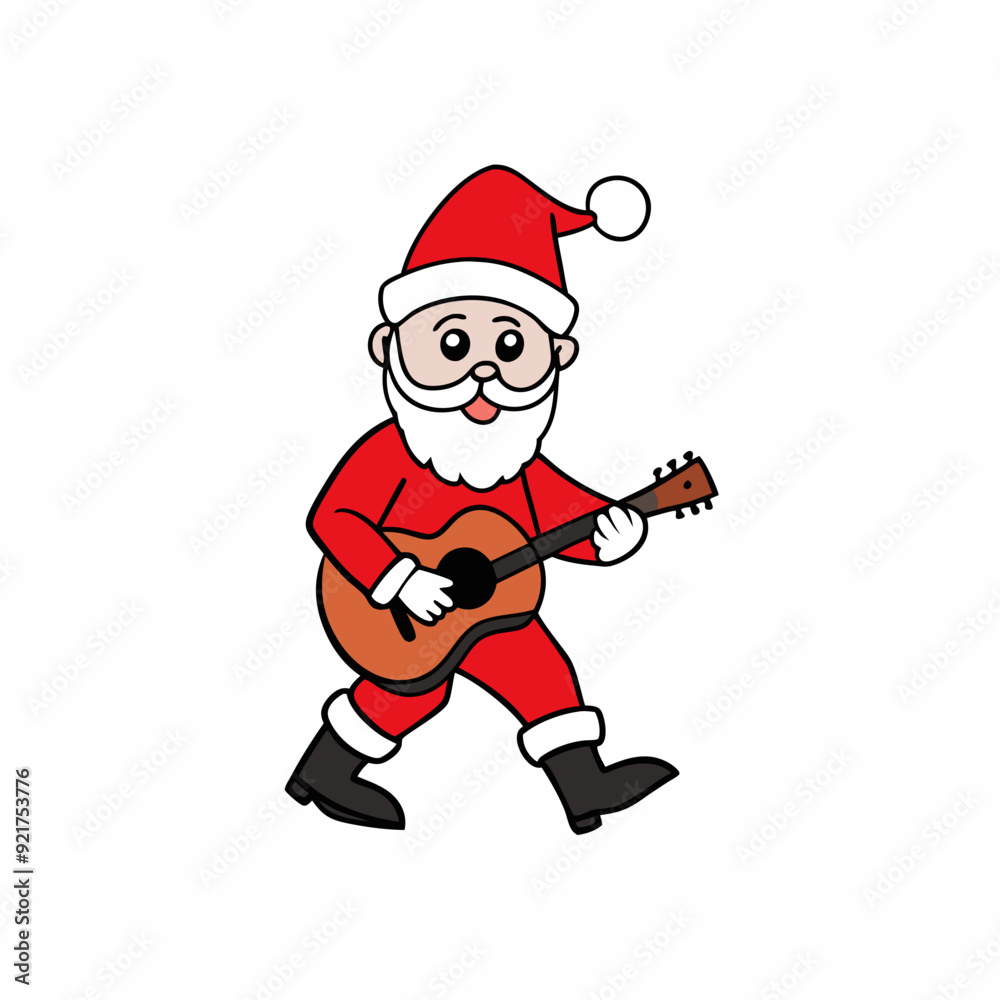 Christmas Santa walk and playing the guitar art vector illustrator Christmas Santa walk and playing the guitar art vector illustrator