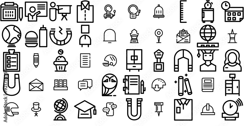 Naklejka premium A Collection Of Education Vector Symbols Apps, Websites Ui Designs Suitable For Education,School,Hat,Bell,Student Business Infographic Elements Logo Vector Illustration
