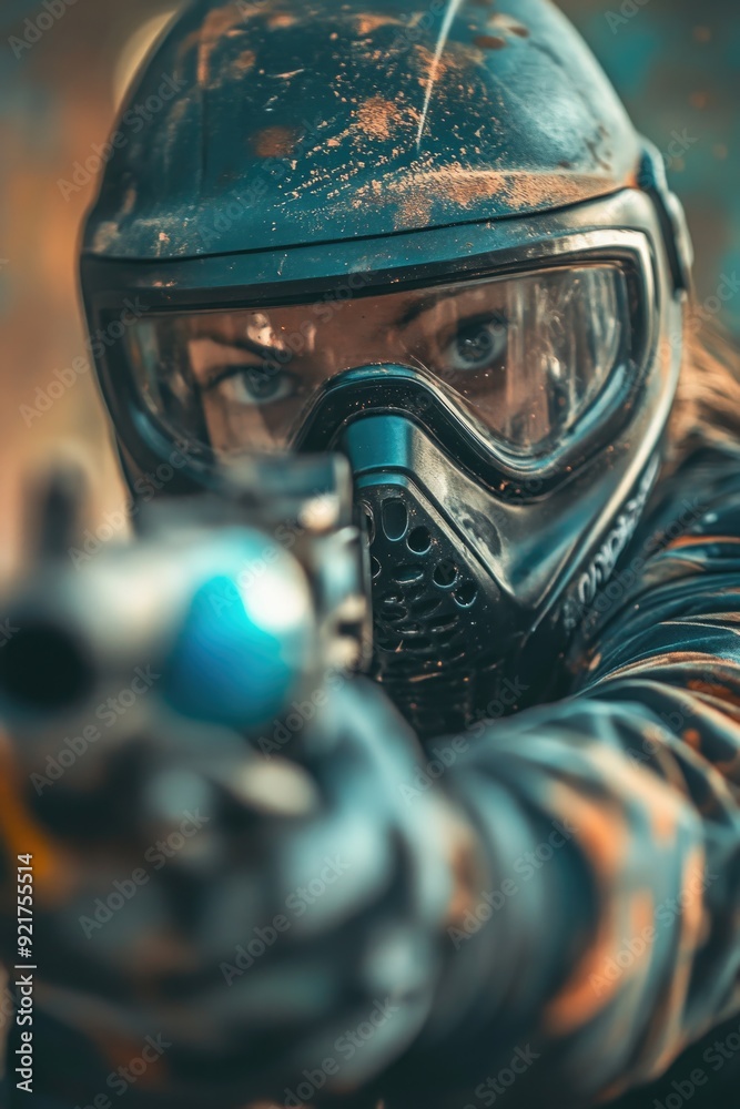 Fototapeta premium Man with gas mask and gun