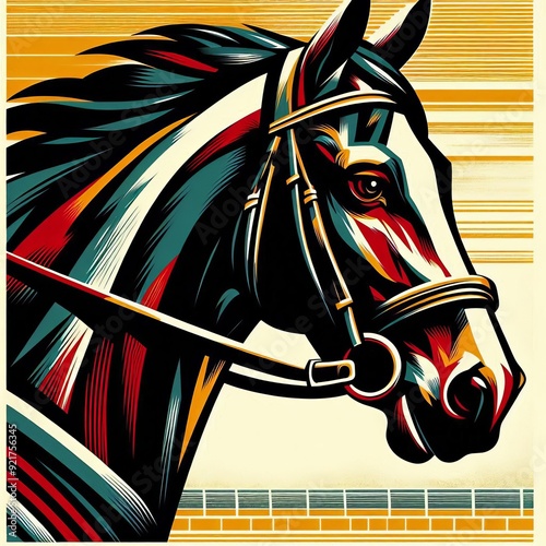  Lithography Racing Poster A lithographic image of a horse's hea photo