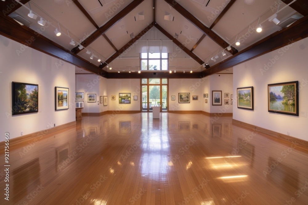 A symmetrical gallery arrangement showcases artworks with balanced and orderly placement, emphasizing harmony and precision. A symmetrical gallery arrangement showcases artworks with balanced and orderly placement, emphasizing harmony and precision.