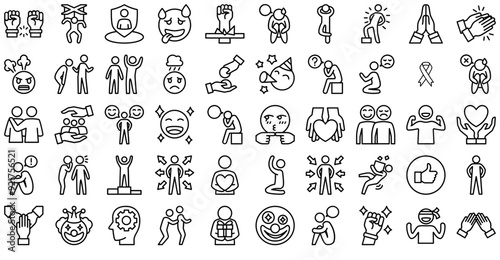 A Collection Of Emoji Emoticon Icons Silhouette Vector Logo Design Containing Desperate,Hands,Psychology,Sad,Emotion Set Vector Flat Line Icons