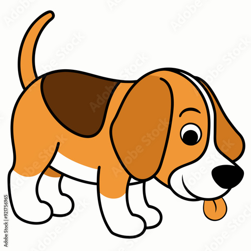 Beagle Sniffing Vector Art Illustration
