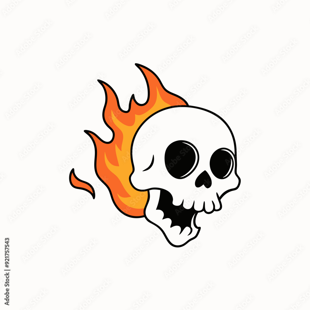 Fire is coming out of the skull art vector illustrator