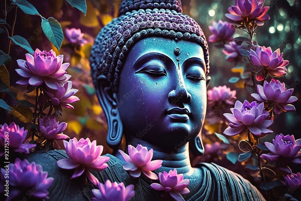 buddha head with flower buddha head with flower