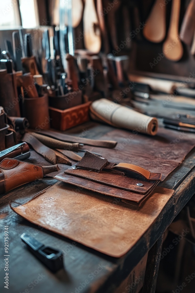 Wooden Table with Various Knives Wooden Table with Various Knives