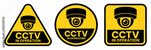 Security Camera or cctv sign, logo, badge, icon, sticker, label, emblem, stamp, symbol, black, line, flat vector, isolated illustration. Security Camera or cctv for street, home and building concept.