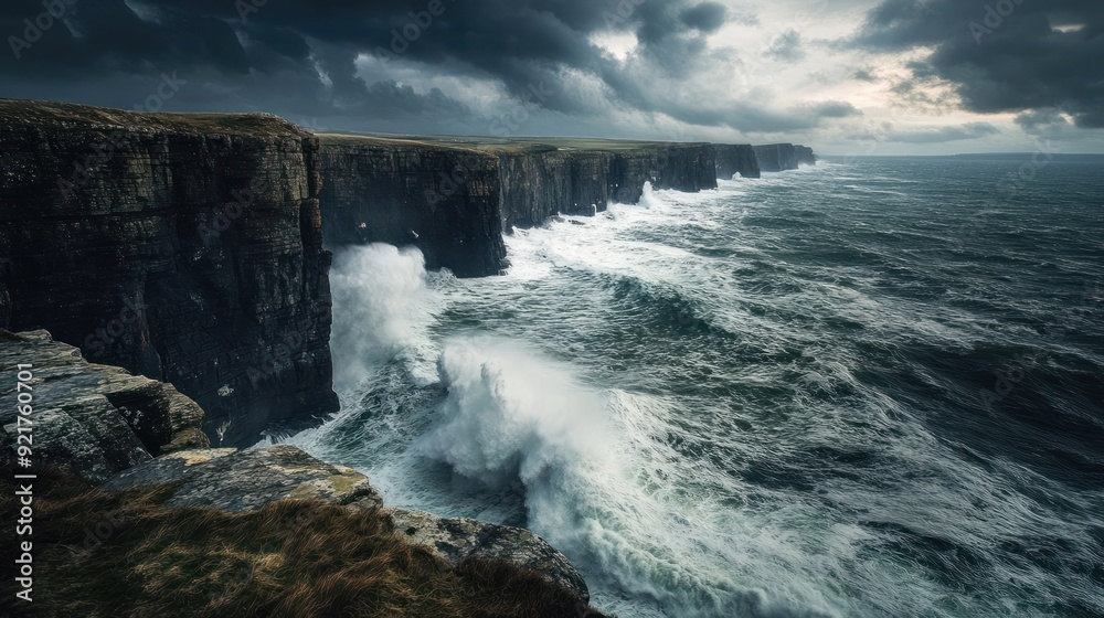 Dramatic Waves Crashing Against Rugged Cliffs Dramatic Waves Crashing Against Rugged Cliffs