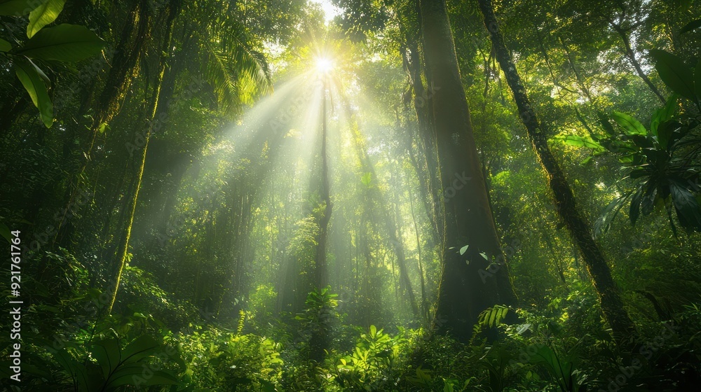 Sunlight Streaming Through Lush Rainforest Sunlight Streaming Through Lush Rainforest