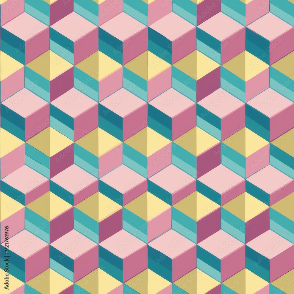 Seamless pattern of retro-style 3D cubes in pastel colors Seamless pattern of retro-style 3D cubes in pastel colors