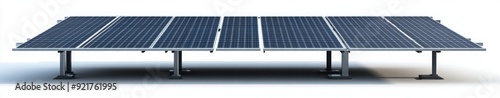 A photovoltaic panel with three rows of solar panels is mounted on two metal stand legs, which can be used for rooftop and outdoor power generation.  photo