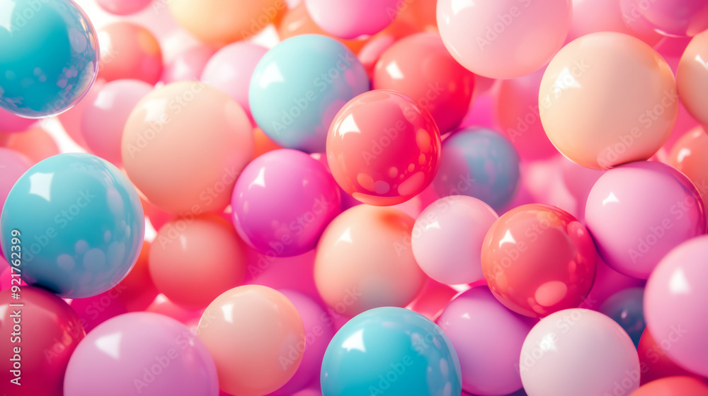 Colorful balls float in a frame, creating a layout for a website banner or cover. Pink balloons grace the background. Colorful balls float in a frame, creating a layout for a website banner or cover. Pink balloons grace the background.