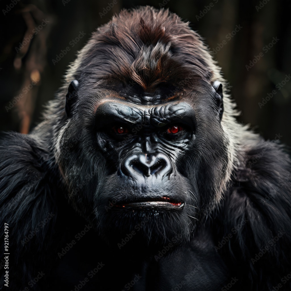 Obraz premium the AI Image Generator, Portrait of a gorilla. Studio shot on a dark