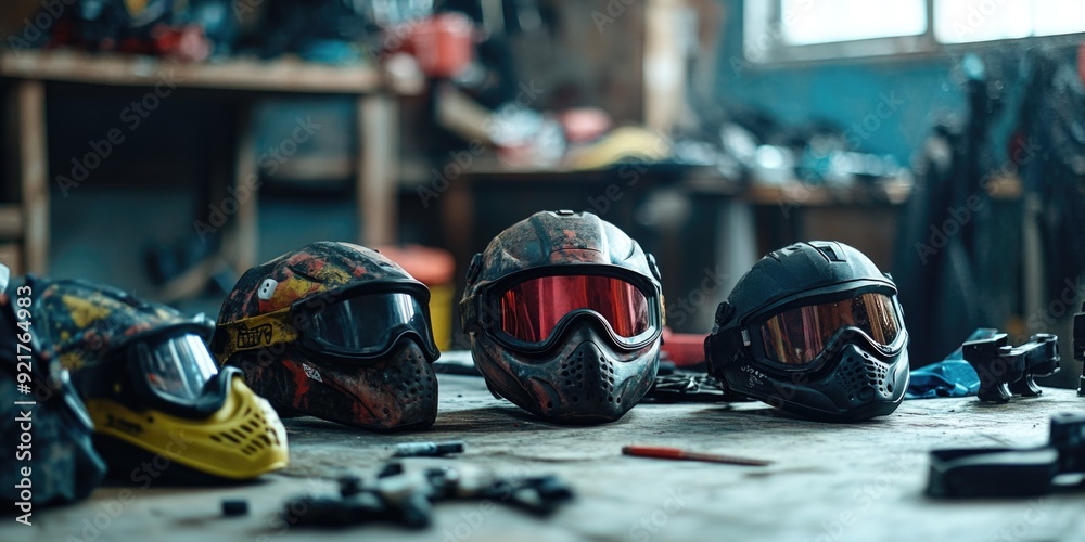 Fototapeta premium Helmets on table