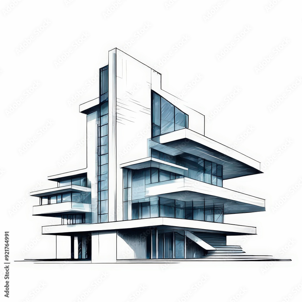 the AI Image Generator, building, isolated, modern style, white and gray color the AI Image Generator, building, isolated, modern style, white and gray color