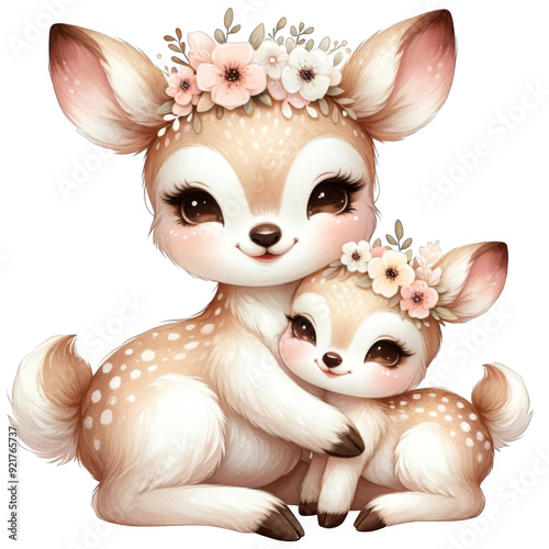 Mama deer with a baby cartoon 