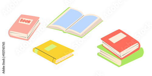 Books set isolated on white. Concept design for back to shool