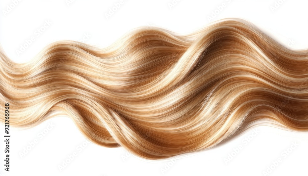 Flowing strands of golden blonde hair against a white background Flowing strands of golden blonde hair against a white background