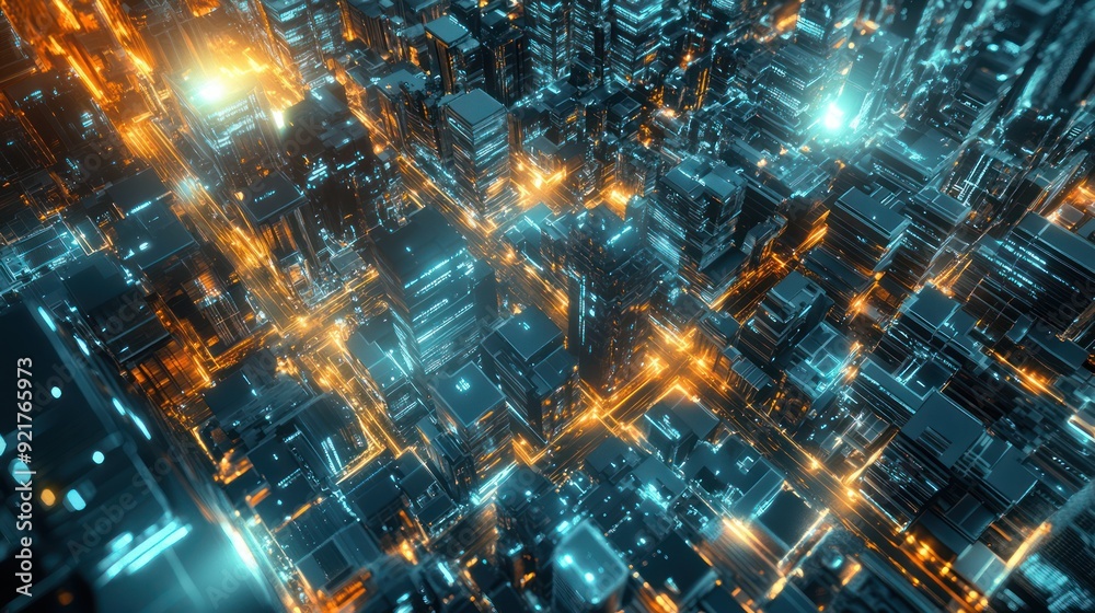 Futuristic Cityscape with Glowing Lights