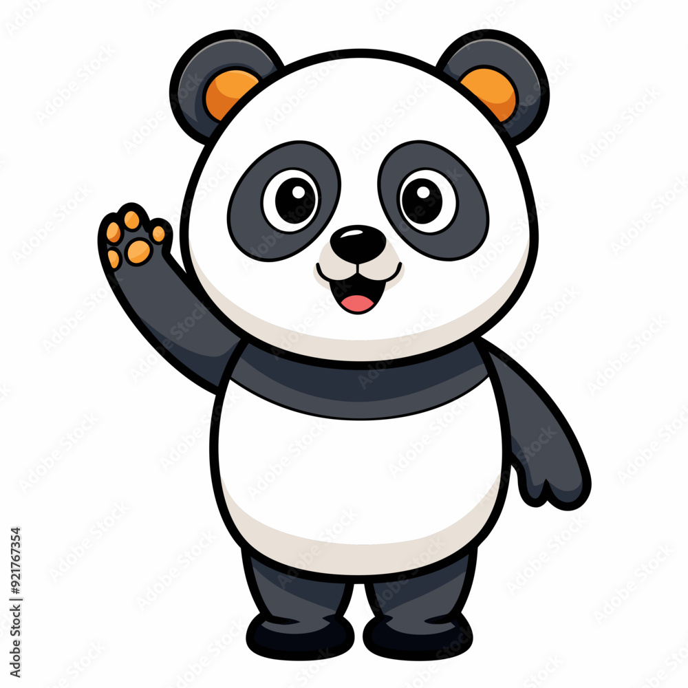 Naklejka premium Cute panda waving like saying hi art vector illustration