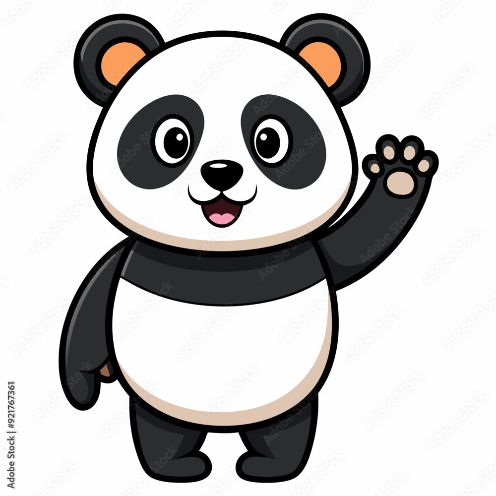 Fototapeta premium Cute panda waving like saying hi art vector illustration