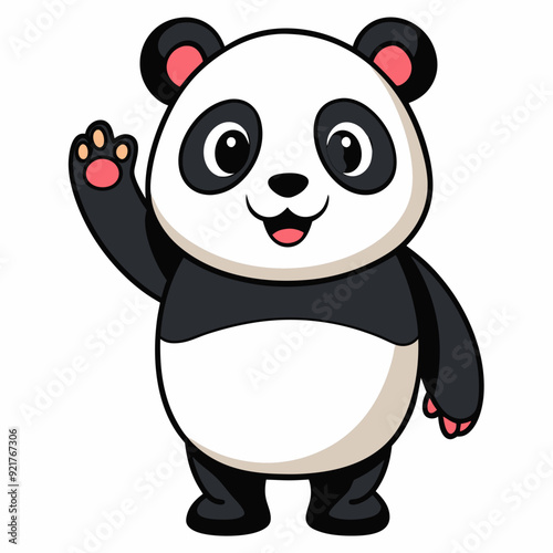Cute panda waving like saying hi art vector illustration