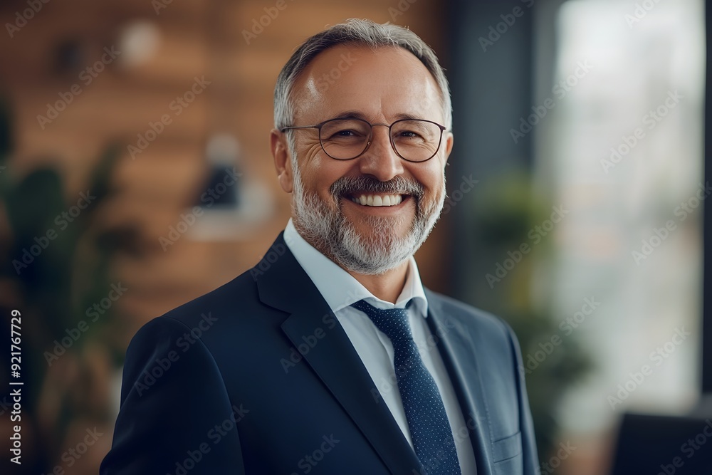 Confident Mature Businessman in Business Suit Smiling in Office Confident Mature Businessman in Business Suit Smiling in Office