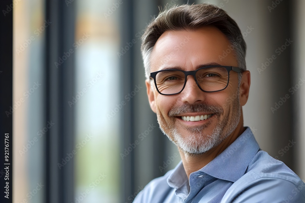Confident Middle Aged Business Executive Smiling in Office