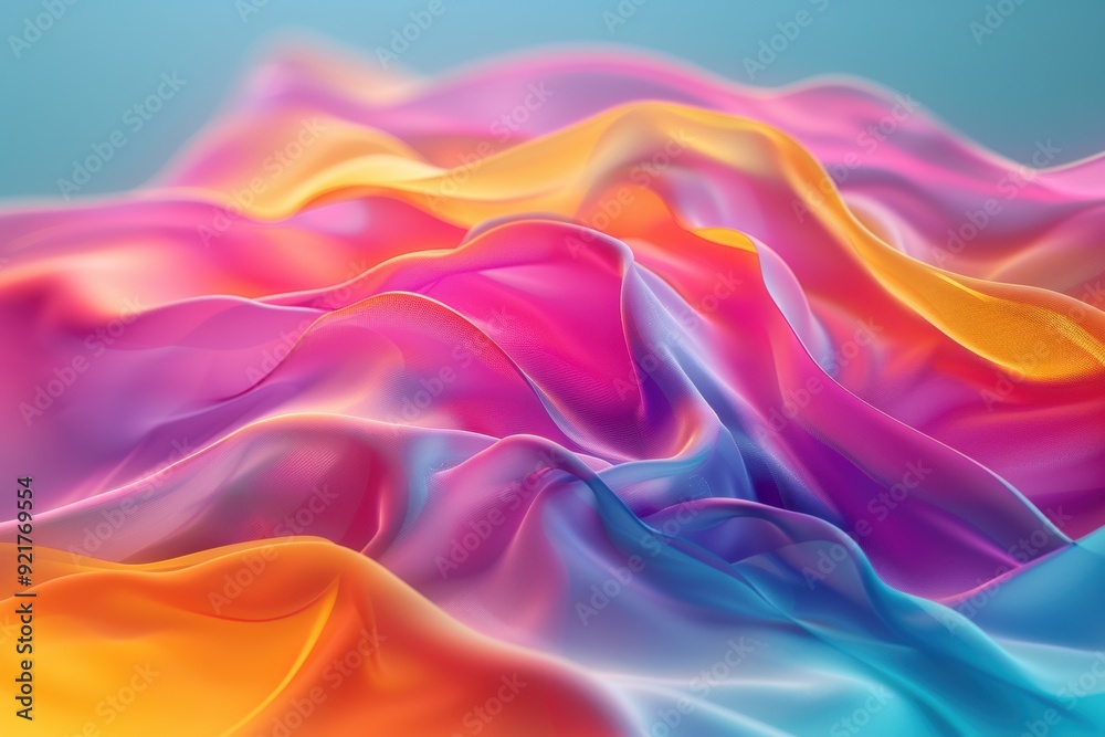 Obraz premium An abstract background with a computer-generated orange and pink flower, blending into fluid, liquid-like shapes composed of delicate lines