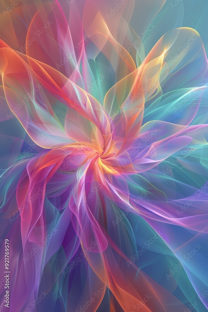 An abstract background with a computer-generated orange and pink flower, blending into fluid, liquid-like shapes composed of delicate lines An abstract background with a computer-generated orange and pink flower, blending into fluid, liquid-like shapes composed of delicate lines