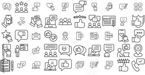 A Collection Of Feedback Isolated Silhouette Solid Icons With Rating,Opinion,Review,Like,Feedback Outline Icons Collection. Simple Vector Illustration